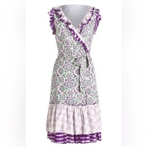 Diane von Furstenberg DVF Judette Purple Print Wrap Cotton Dress Sz 4 2015